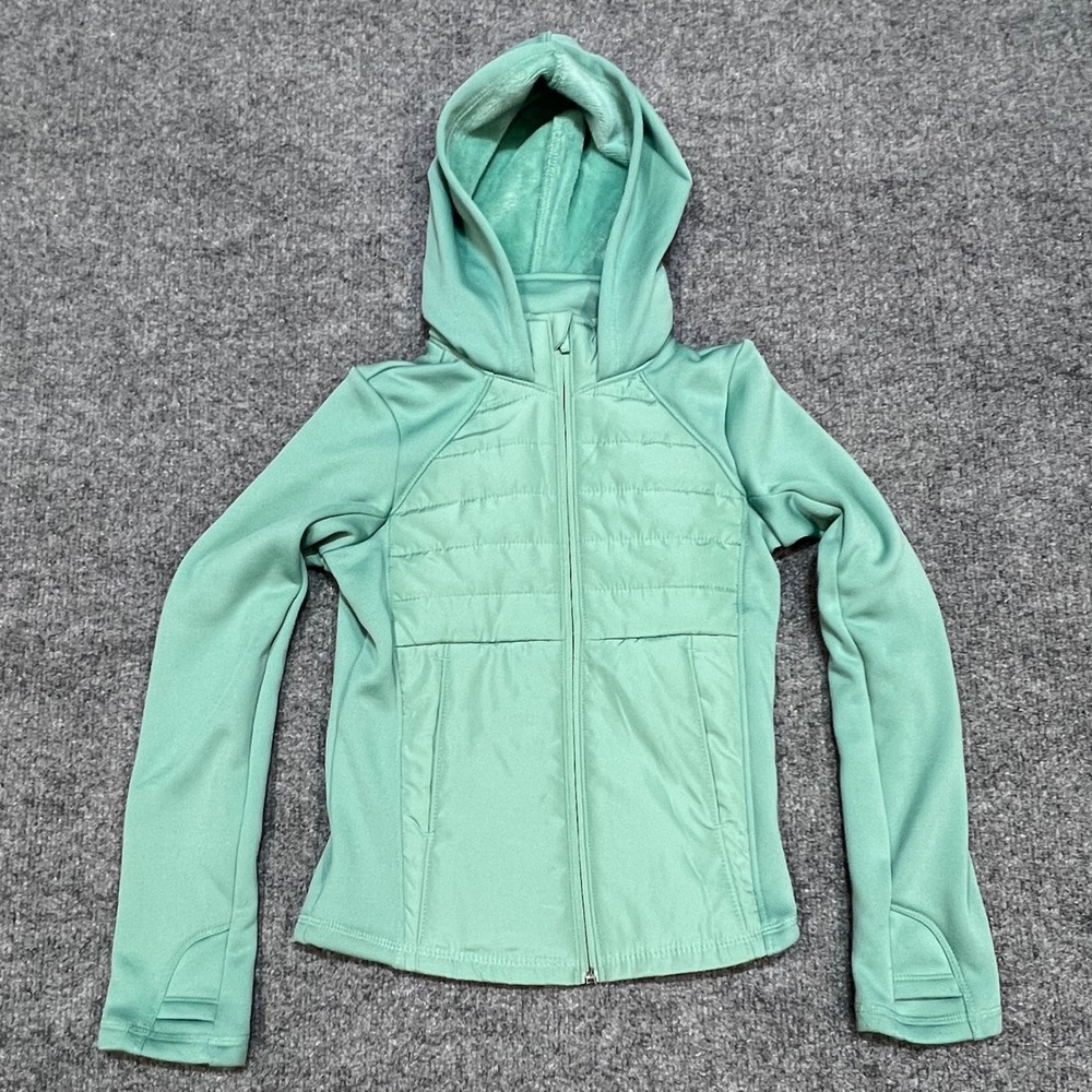 Tek Gear Hybrid Hooded Jacket Kids Size S 7 Mint Green Quilted Fleece Lined